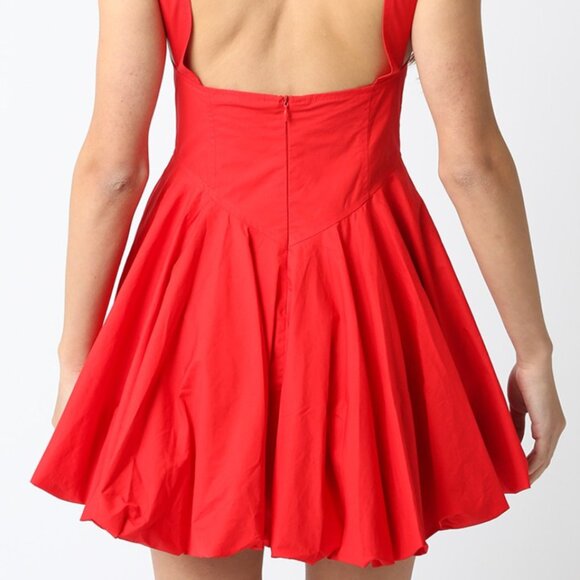 Solid Cotton Red Puff Skirted Mini Dress Retro Rockabilly NEW NWT - Picture 7 of 7
